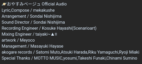 credits of said song